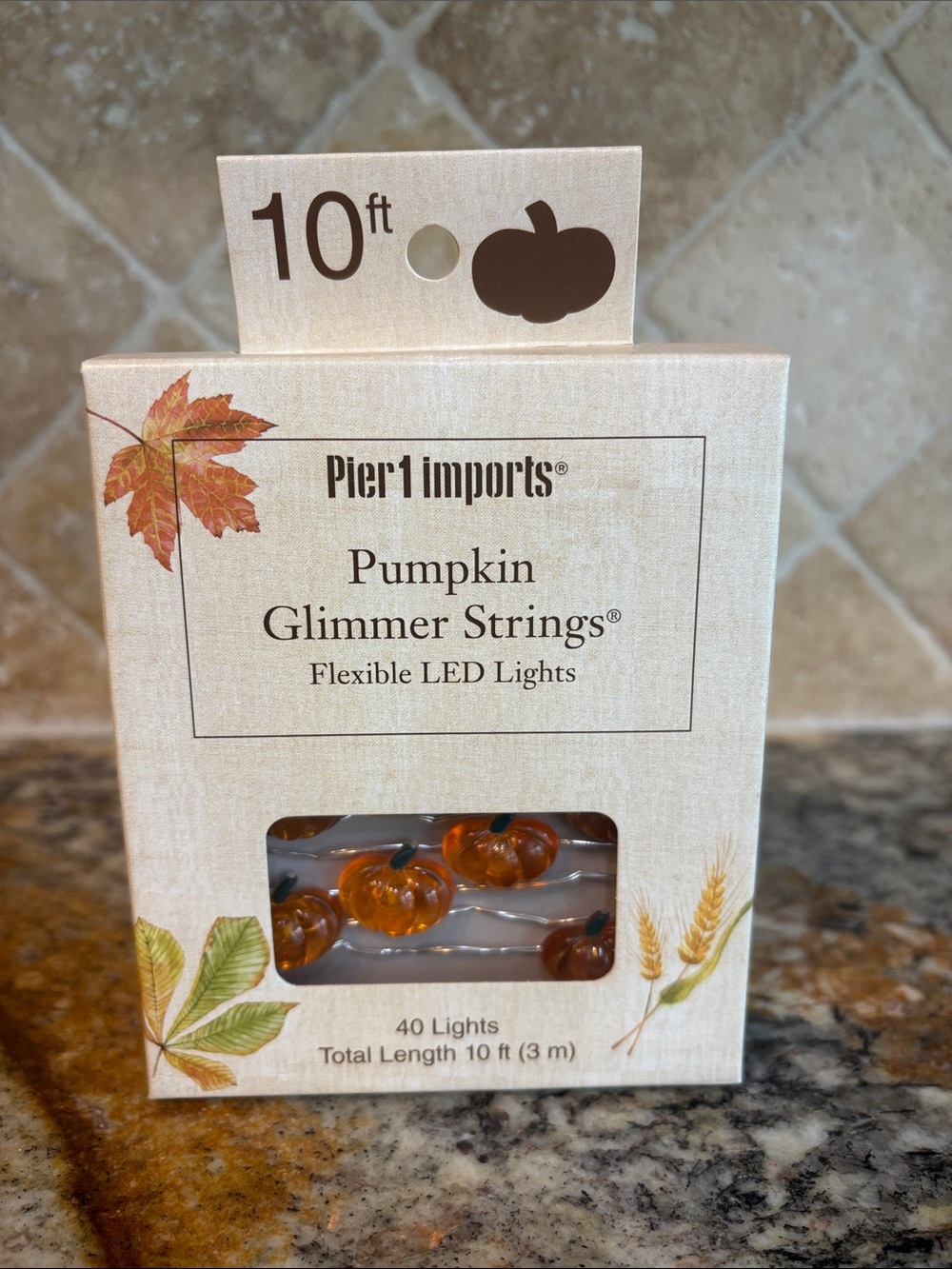 Pier 1 Pumpkin Glimmer Strings LED Lights - Orange Pumpkins-10ft/40 lights